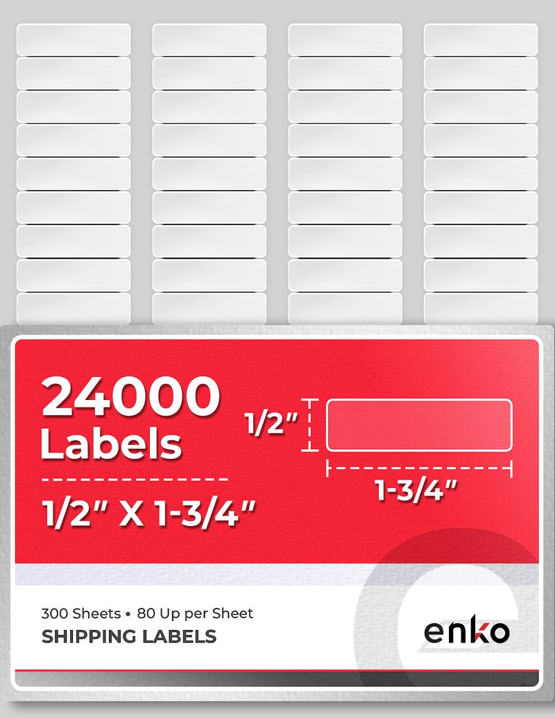 enKo Products enKo 24000 Labels, 1/2 x 1-3/4 inches - White - Address, Mailing, Shipping and Barcode Blank Labels for Laser and Inkjet Printers - Image 1